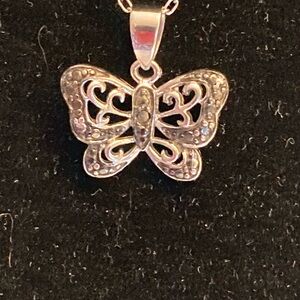 Black Diamond, Sterling silver Butterfly necklace with marcasite